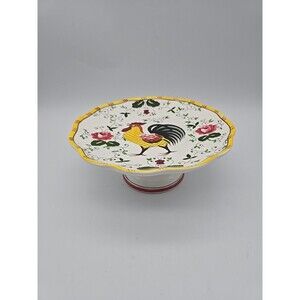 Vintage PY UCAGCO Early Provincial Rooster & Roses Pedestal Plate Dish Compote